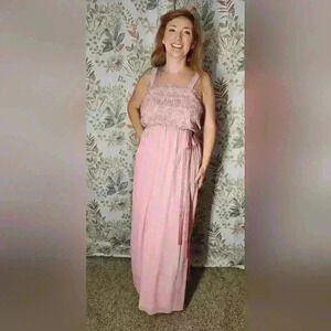 Vintage 80s Mauve Pink Maxi with lace top Jcpenny size 14